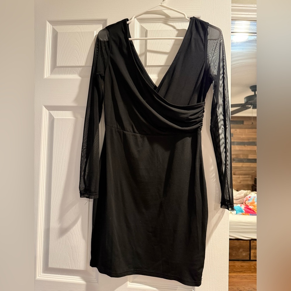 SHEIN Black Mesh Long Sleeve Dress